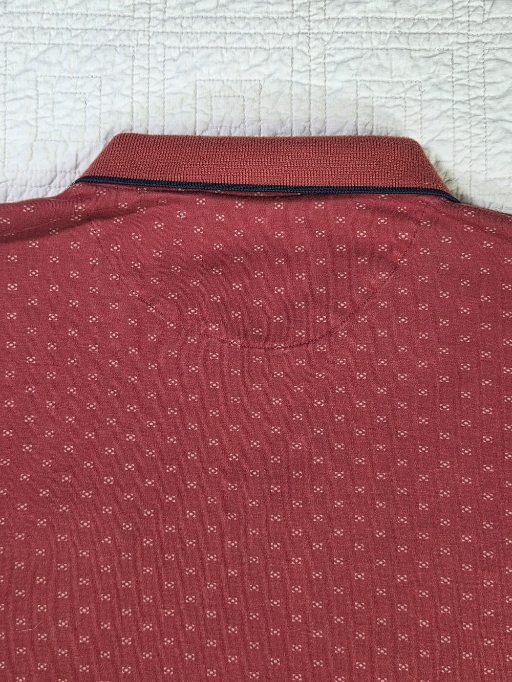 Denim & Flower Men's Red Geometric Micro Print Polo Shirt Short Sleeve Size L - Picture 4 of 11